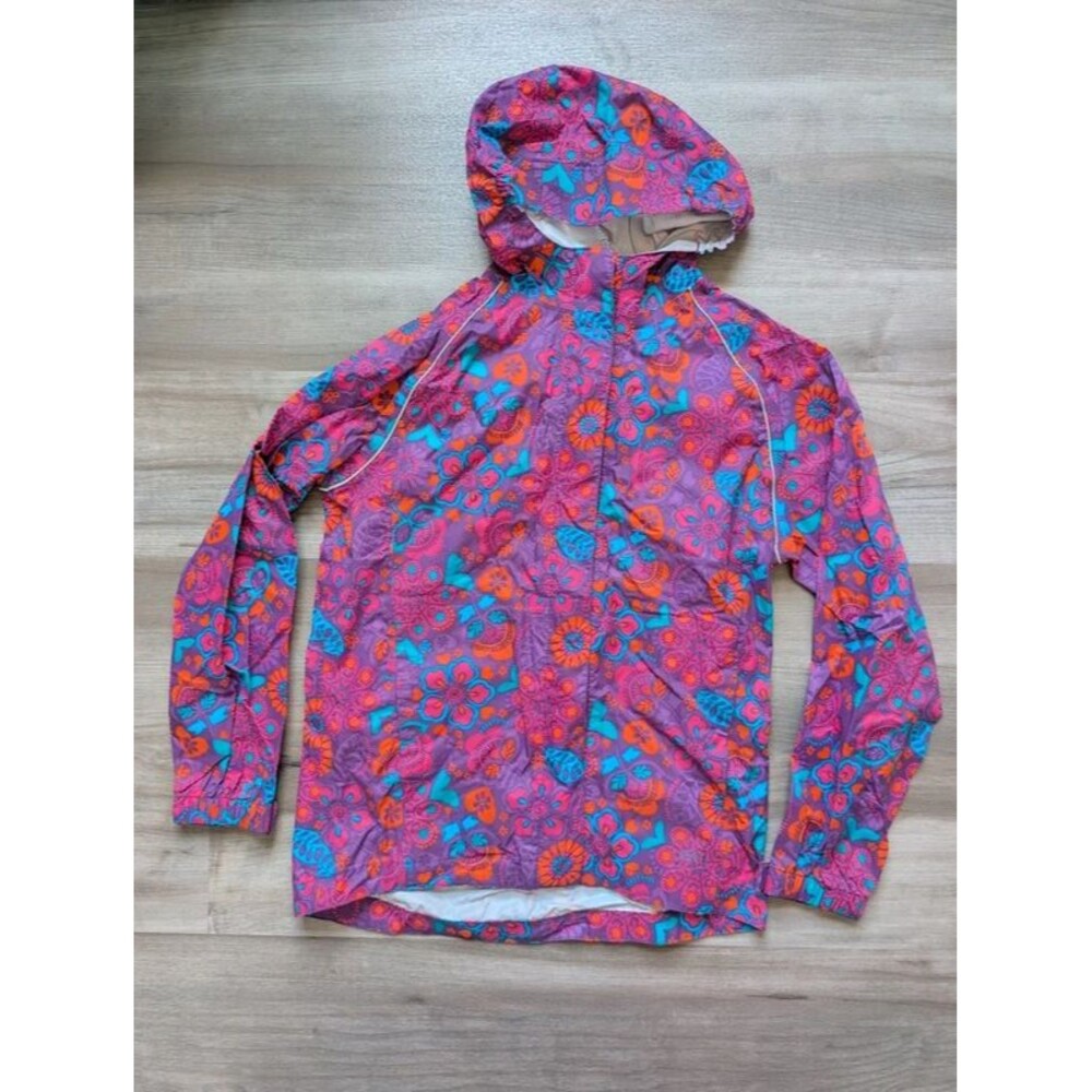 REI Youth Purple Floral Rain Jacket, 10-12Y (U2)